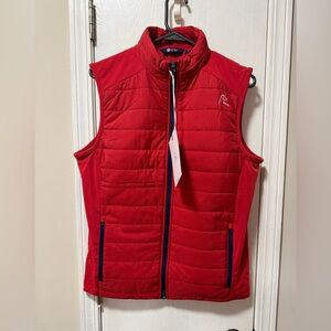 Rhoback Fulton performance Cardinal Red Quilted Vest with Navy Trim